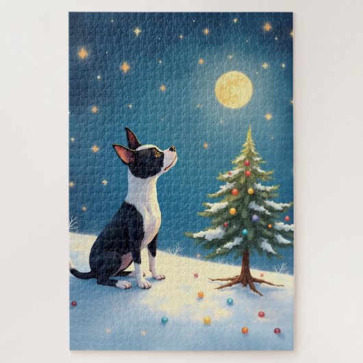 Boston Terrier Midnight Star-Gazing Kerstmis Legpuzzel (Verticaal)