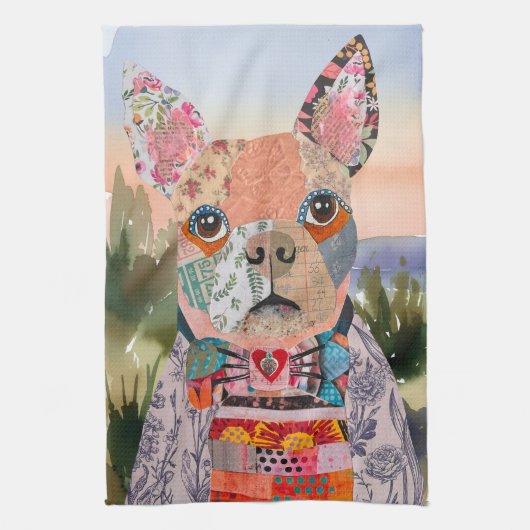 Boston Terrier Mixed Media Honden Keukenhanddoek (Verticaal)