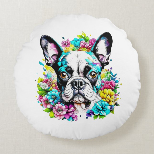 Boston Terrier Moeder Pawprint Rond Kussen (Voorkant)
