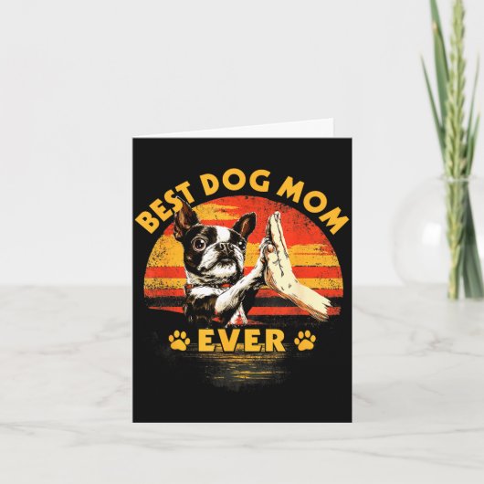 Boston terriër moeder retro zonsondergang grappige kaart (Voorkant)
