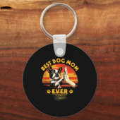 Boston terriër moeder retro zonsondergang grappige sleutelhanger (Voorkant)