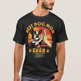 Boston Terrier Moeder Retro Zonsondergang Grappige T-shirt