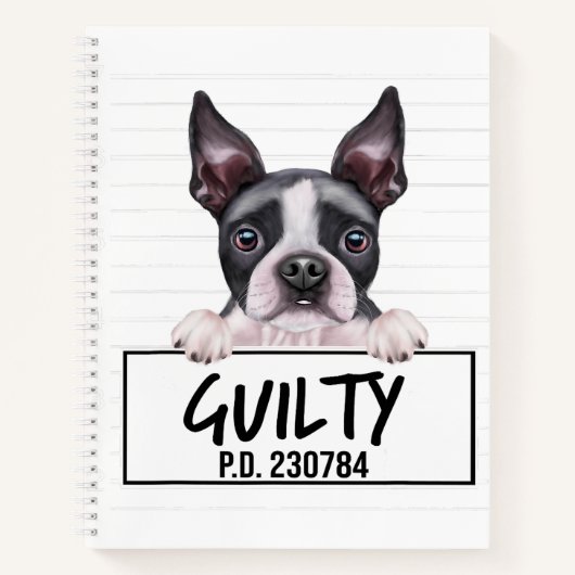 Boston Terrier Mugshot Guilty Dog Notitieboek (Voorkant)