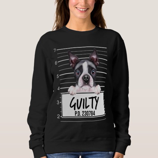 Boston Terrier Mugshot Schuldig Hond Trui (Voorkant)