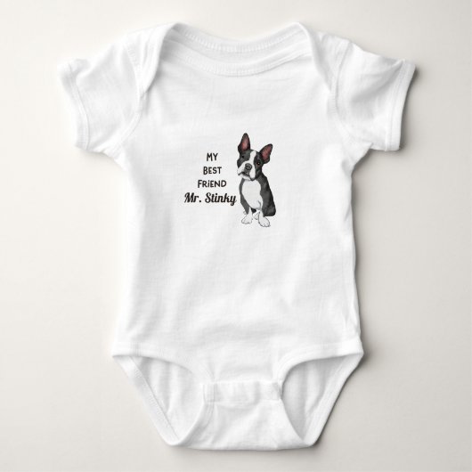Boston Terrier My Best Friend Custom Name Baby Bo Romper (Voorkant)