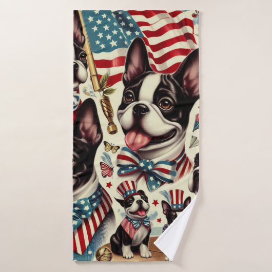 Boston Terrier  naadloze illustratie Badhanddoek (Badhanddoek)