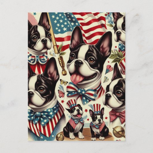 Boston Terrier  naadloze illustratie Briefkaart (Voorkant)