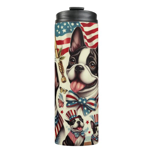 Boston Terrier  naadloze illustratie Thermosbeker (Voorkant)