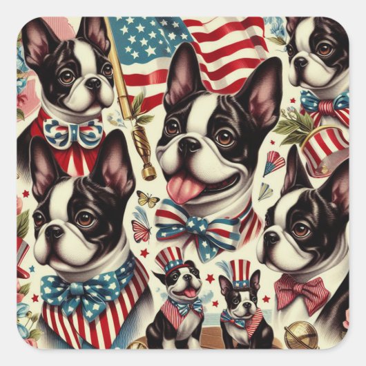 Boston Terrier  naadloze illustratie Vierkante Sticker (Voorkant)