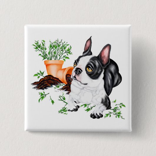 Boston Terrier Naughty Pup Button (Voorkant)