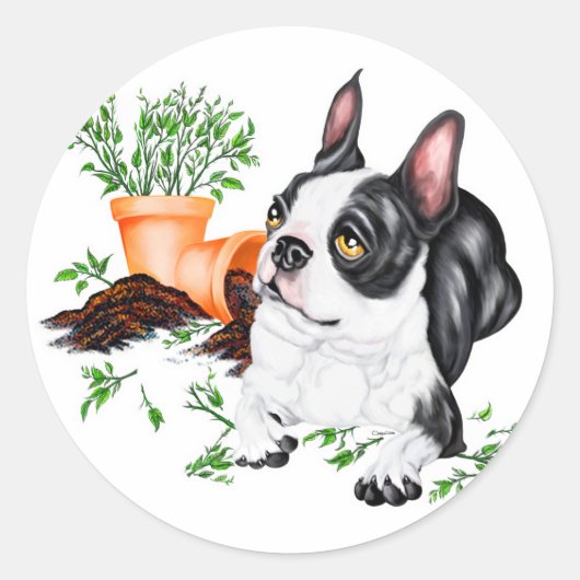 Boston Terrier Naughty Pup Sticker (Voorkant)