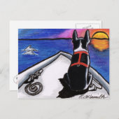 Boston Terrier Nautical Boat Sunset Off-Leash Art™ Briefkaart (Voorkant / Achterkant)