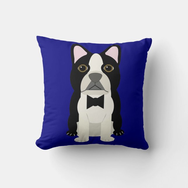 Boston Terrier navy Kussen (Voorkant)