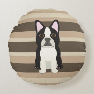 Boston Terrier Neutraal gestreept Rond Kussen
