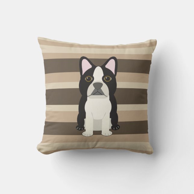 Boston Terrier Neutral striped  Kussen (Voorkant)