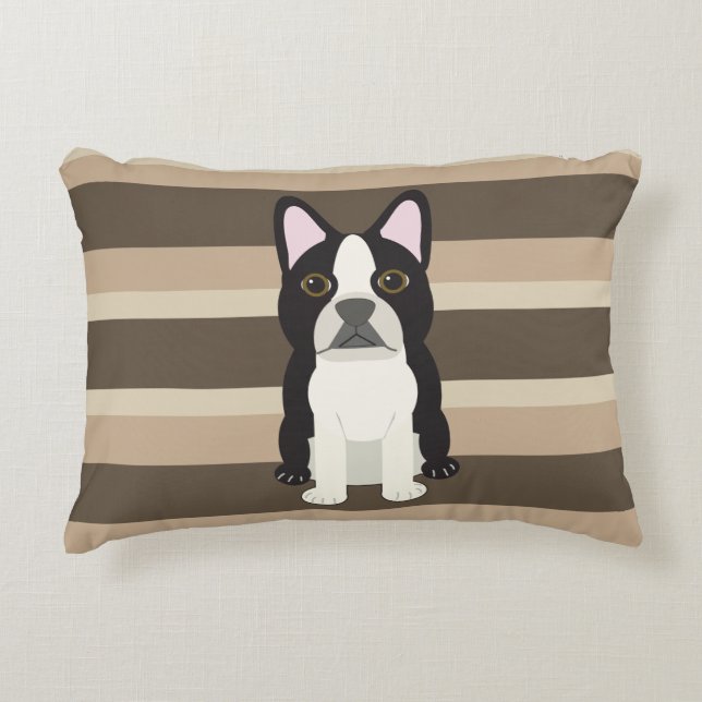 Boston Terrier Neutrale gestreepte  Accent Kussen (Voorkant)