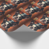 Boston Terrier Nieuwjaar Cadeaupapier (Hoek)