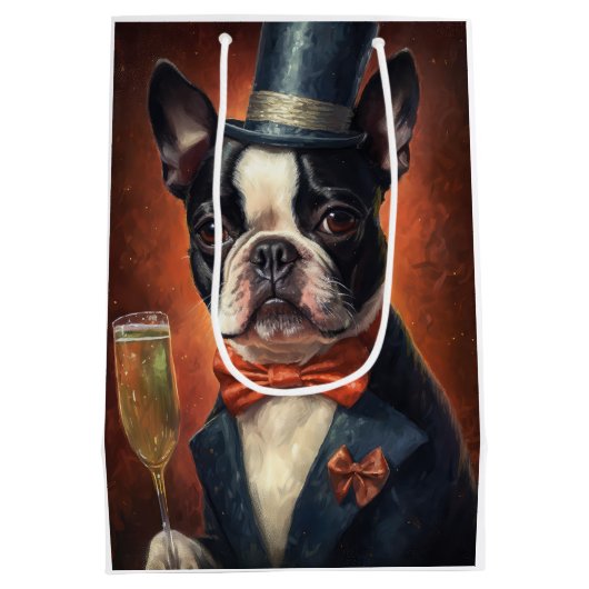 Boston Terrier Nieuwjaar Medium Cadeauzakje (Achterkant)