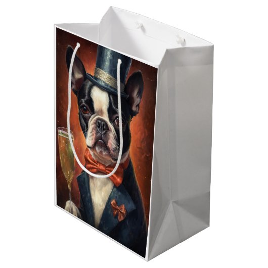 Boston Terrier Nieuwjaar Medium Cadeauzakje (Achterkant Gekanteld)