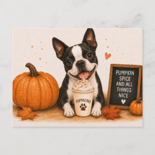 Boston Terrier Nodigt Uit tot Pumpkin Spice Puppac Briefkaart