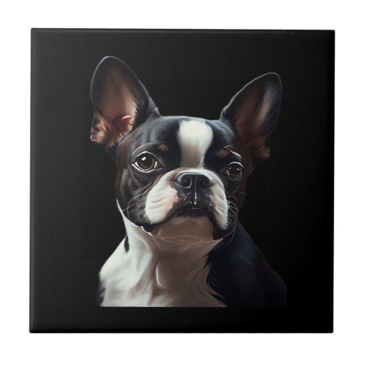 Boston Terrier - Oil Paint Classic T-Shirt Tegeltje (Voorkant)