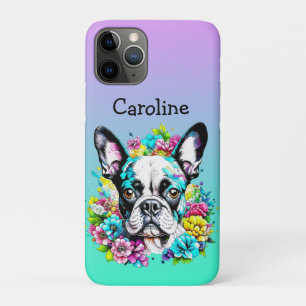 Boston Terrier omgeven door bloemen Gepersonalisee Case-Mate iPhone Case