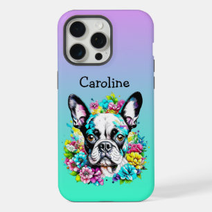 Boston Terrier omgeven door bloemen Gepersonalisee iPhone 15 Pro Max Case