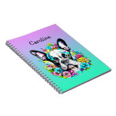 Boston Terrier omgeven door bloemen Gepersonalisee Notitieboek (Rechterzijde)