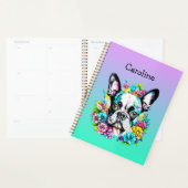 Boston Terrier omgeven door bloemen Gepersonalisee Planner (Display)