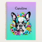 Boston Terrier omgeven door bloemen Gepersonalisee Planner (Voorkant)
