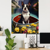Boston Terrier op een peddel: Een landschappelijk  Poster (Thuiskantoor)