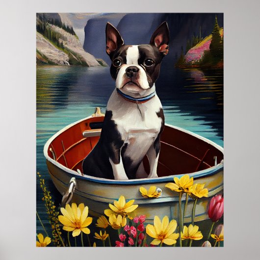 Boston Terrier op een peddel: Een landschappelijk  Poster (Voorkant)