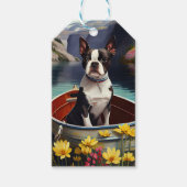 Boston Terrier op een peddel: Een Schilderachtig a Cadeaulabel (Voorkant)