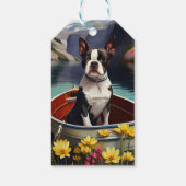Boston Terrier op een peddel: Een Schilderachtig a Cadeaulabel (Achterkant)