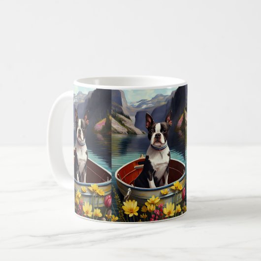 Boston Terrier op een peddel: Een Schilderachtig a Koffiemok (Voorkant links)