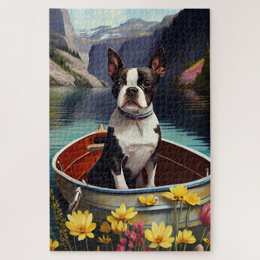 Boston Terrier op een peddel: Een Schilderachtig a Legpuzzel (Verticaal)