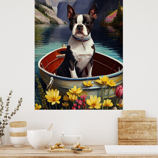 Boston Terrier op een peddel: Een Schilderachtig a Poster (Keuken)