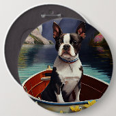 Boston Terrier op een peddel: Een Schilderachtig a Ronde Button 6,0 Cm (Voorkant /achterkant)