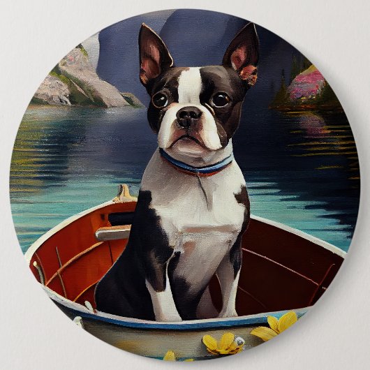 Boston Terrier op een peddel: Een Schilderachtig a Ronde Button 6,0 Cm (Voorkant)