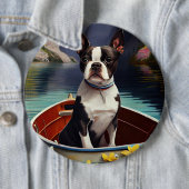 Boston Terrier op een peddel: Een Schilderachtig a Ronde Button 6,0 Cm (In situ)