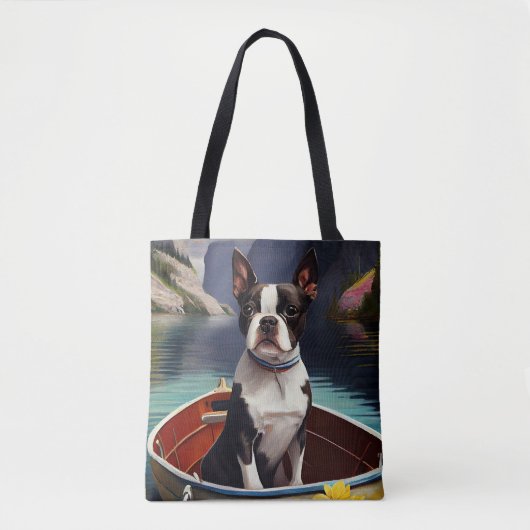 Boston Terrier op een peddel: Een Schilderachtig a Tote Bag (Voorkant)