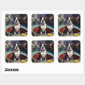 Boston Terrier op een peddel: Een Schilderachtig a Vierkante Sticker (Vel)