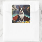 Boston Terrier op een peddel: Een Schilderachtig a Vierkante Sticker (Tas)