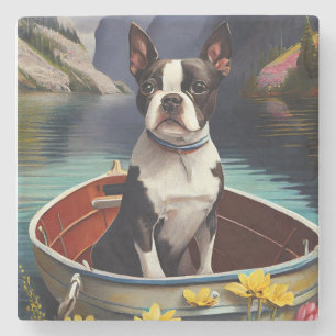 Boston Terrier op een Peddel: Een Schitterend Avon Stenen Onderzetter