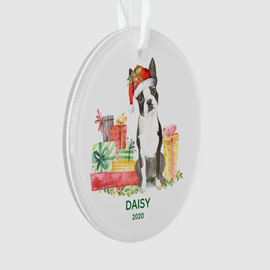 Boston Terrier Ornament met hondennaam (voorkant)