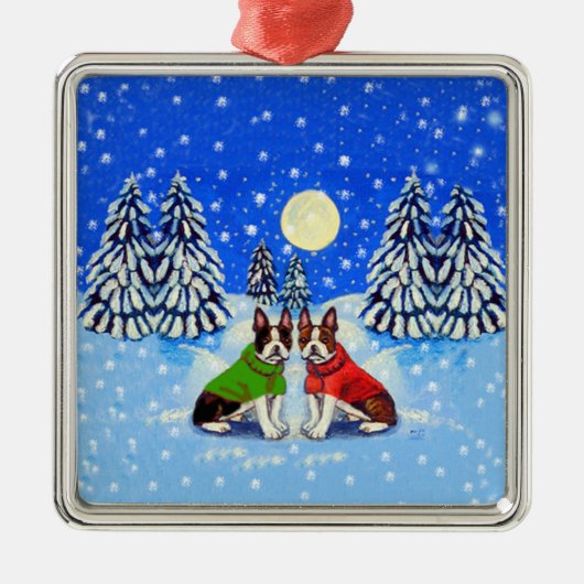 Boston Terrier Ornament Square Premium (Voorkant)