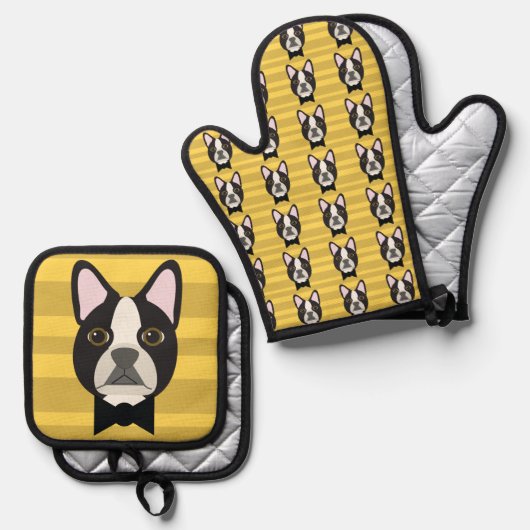 Boston Terrier Ovenwant & Pannenlap Set (Voorkant / Achterkant)