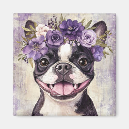 Boston Terrier Paarse bloemenkeuken Magneet