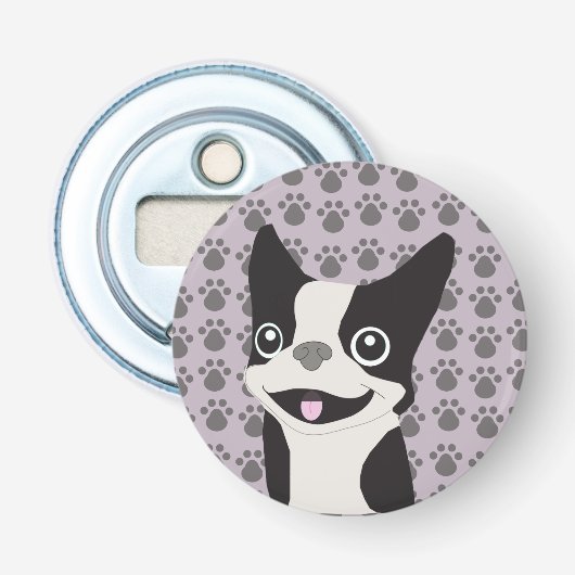 Boston Terrier, Paarse lavendel Button Flesopener (Voorkant)