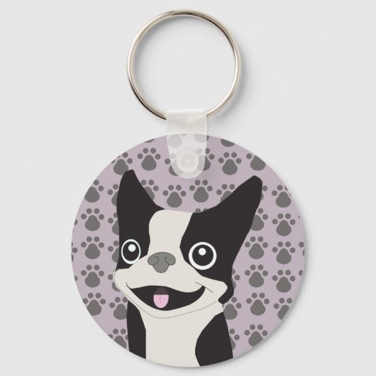 Boston Terrier, Paarse lavendel Sleutelhanger (Voorkant)